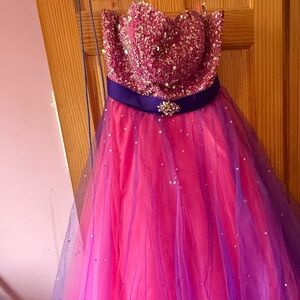 Elegant Pink and Purple Sequin Prom Dress